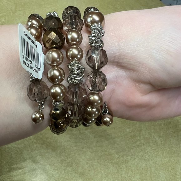 NWT! Loft Coil Beaded Bracelet - Brown/Bronze Beads - Picture 2 of 3